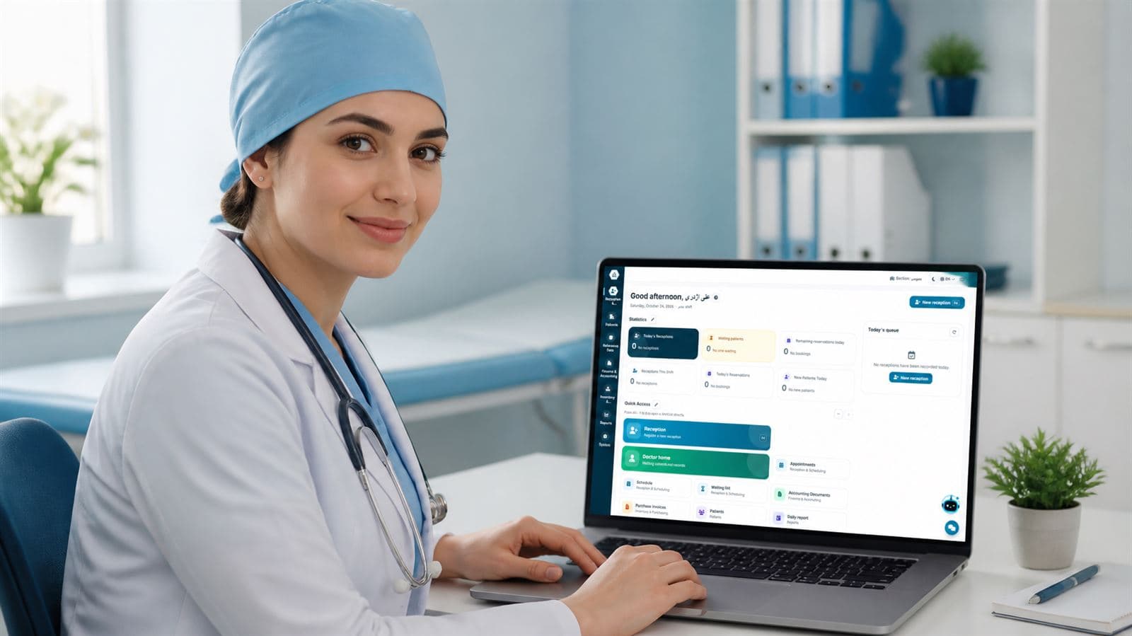 Doctor working with Hamyarteb clinic management software