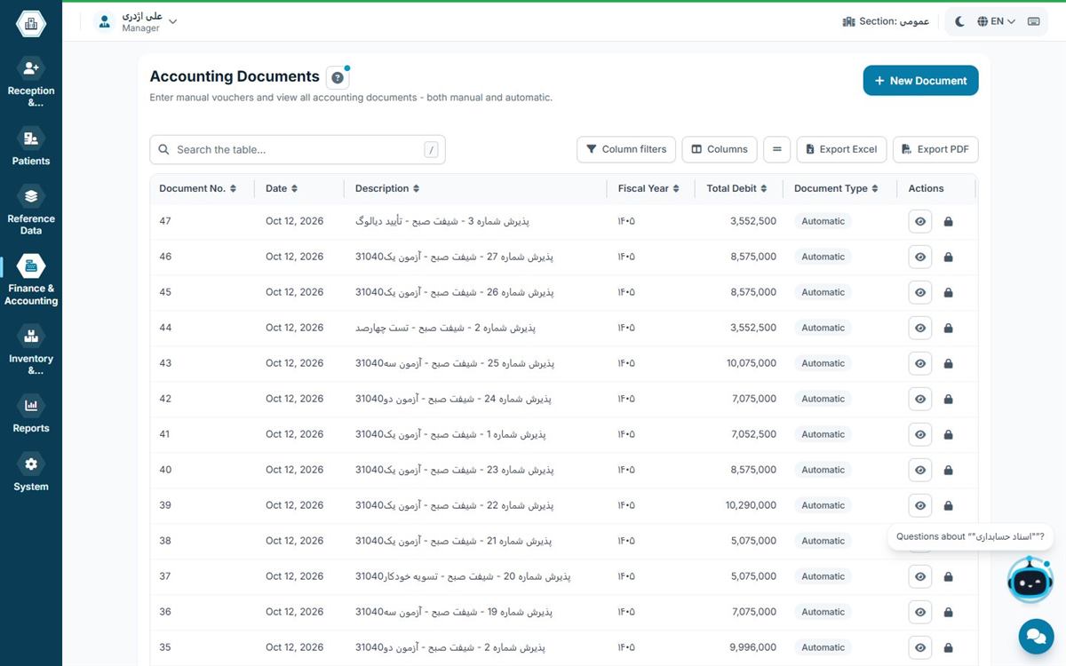 Automatic accounting vouchers for visits in Hamyarteb
